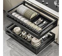 Cassetti estraibili da cucina, organizer per mobiletto estraibile per pentole, ciotole, utensili da cucina, ripiani estraibili in acciaio inox con vassoio di raccolta, guide r,Black-575*416*126mm