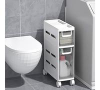 Cassetti impilabili - Armadietto stretto alto sottile in plastica su ruote con 4 cassetti mobili trasparenti per bagno, cucina, camera da letto, soggiorno