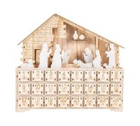 Cassetti per presepe di Natale, decorazione natalizia in legno per 24 giorni, calendario con conto alla rovescia con luce a LED, per interni, casa, scrivania, bambini, adulti, cristiani