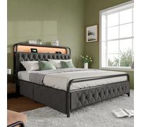 Cassettiera 160×200 cm con 4 cassetti ricarica USB Tipo C controllo applicazione LED Velluto Bianco (senza materasso)