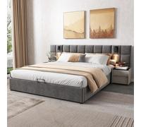 Cassettiera 160x200 cm spazio contenitore idraulico con luce direzionale e ricarica USB velluto grigio (senza materasso)