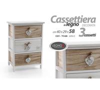 CASSETTIERA 3 CASSETTI COMODINO LEGNO MODERNO MARRONE BIANCO CUORE 584029 CM