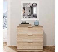 Cassettiera 3 Cassetti Comodino Senza Piedi Comò Mobile Camera da Letto Salvaspazio Finitura Antigraffio Design Minimal Moderno Arredo Casa Studio Lavanderia Corridoio 77 x 38 x 80 Cm Rovere