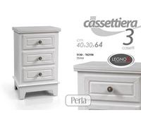 CASSETTIERA 3 CASSETTI COMODINO SHABBY CHIC DECAPE BIANCO PERLA 644030 cm