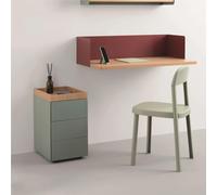 Cassettiera 3 cassetti con vassoio superiore in Rovere Europeo Dimensioni 32x44x h 55 cm Struttura in legno con 4 ruote con freno Verde Eucalipto RAL 150 60 10