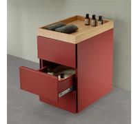 Cassettiera 3 cassetti con vassoio superiore in Rovere Europeo Dimensioni 32x44x h 55 cm Struttura in legno con 4 ruote con freno colore Rosso Terracotta rosso