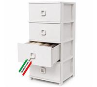 Cassettiera 37x37,5x80 cm Pratika Kool Multiuso con 4 Cassetti in Plastica Bianco