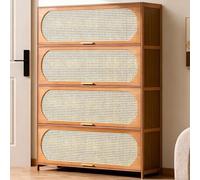 Cassettiera 4/3 Cassetti Mobile Portaoggetti Mobile Multiuso in Bambù Massiccio Mobile Contenitore con Coperchio a Ribalta Mobili per Casa, Camera Da Letto, Soggiorno, Ingresso 4-layer,100*33*140cm