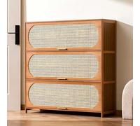 Cassettiera 4/3 Cassetti Mobile Portaoggetti Mobile Multiuso in Bambù Massiccio Mobile Contenitore con Coperchio a Ribalta Mobili per Casa, Camera Da Letto, Soggiorno, Ingresso 3-layer,100*33*106cm