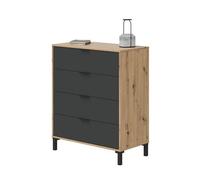 Cassettiera 4 Cassetti 94x78x40 Comodino Effetto Legno Rovere E Antracite Enzo