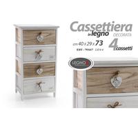 CASSETTIERA 4 CASSETTI BIANCHI COMODINO LEGNO MODERNO CUORE PENDENTE 734029 CM