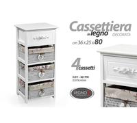 CASSETTIERA 4 CASSETTI CUORE BIANCO VIMINI LEGNO SLIM SALVASPAZIO 803628 cm