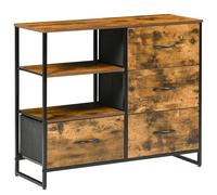 Cassettiera 4 Cassetti in Tessuto Pieghevole e 2 Ripiani 84x30x71,5 cm in Stile Industriale Marrone