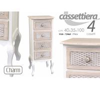 CASSETTIERA 4 CASSETTI LEGNO BIANCO BEIGE SHABBY CHIC COMODINO 1004035