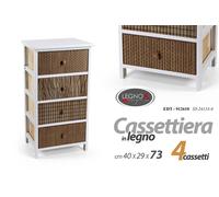 CASSETTIERA 4 CASSETTI LEGNO MARRONE BIANCA SLIM SALVASPAZIO DECO H73L40P29 cm