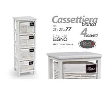 CASSETTIERA 4 CASSETTI VIMINI LEGNO SLIM SALVASPAZIO BIANCA 772525CM