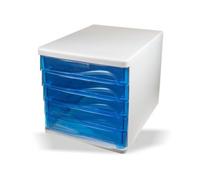 cassettiera 5 cassetti alti 4cm BLU trasparente da tavolo