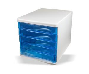 cassettiera 5 cassetti alti 4cm BLU trasparente da tavolo