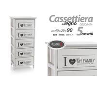 CASSETTIERA 5 CASSETTI BIANCA CUORE MY FAMILY LEGNO SALOTTO BAGNO 4029H90CM