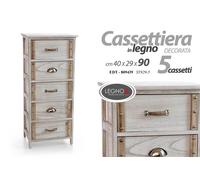 CASSETTIERA 5 CASSETTI COMODINO MODERNO DESIGN Country LEGNO NATURALE 904029cm