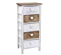 CASSETTIERA 5 CASSETTI CUORE LEGNO COUNTRY BIANCA MARRONE ANTICATA 3729H83CM