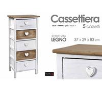 CASSETTIERA 5 CASSETTI CUORE LEGNO COUNTRY BIANCA MARRONE ANTICATA 3729H83CM