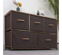 Cassettiera 5 Cassetti Mobiletto Armadietto Tessuto Marrone Chiaro Marrone Scuro