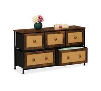 Relaxdays Cassettiera Camera da Letto e Ingresso, Comò con 5 Cassetti, Look Rattan, HLP: 54,5x100x32,5 cm, Marrone Nero, Fibra di Legno