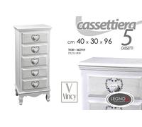 CASSETTIERA 5 CASSETTI SHABBY CHIC SALOTTO CAMERETTA LEGNO CUORE BIANCA 964030
