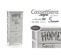 CASSETTIERA 5 CASSETTI SLIM SALVASPAZIO MOBILE BIANCO LEGNO MODERNA 904029 cm