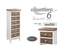 CASSETTIERA 6 CASSETTI SHABBY CHIC SALOTTO CAMERETTA LEGNO BIANCO MAR 4030H111
