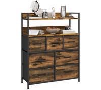 Cassettiera 7 Cassetti Rimovibili Con 2 Ripiani Industriale In Legno E Acciaio, 79x29x101 Cm, Marrone E Nero