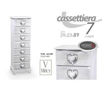 CASSETTIERA 7 CASSETTI SHABBY CHIC SALOTTO CAMERETTA BIANCO CUORE ROSE 2923H89