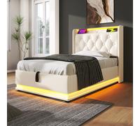 Cassettiera 90x200 cm con luce LED In ° e funzione di ricarica USB di tipo C. PU Bianco (senza materasso)