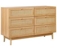 Cassettiera a 6 cassetti in truciolato con frontale in rattan Nivo