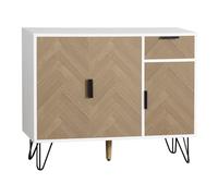 Cassettiera a buffet con cassetti, porte interne regolabili, robusta base in metallo, struttura in MDF, effetto legno, organizzazione per corridoio, armadietto di archiviazione (bianco + colore legno)