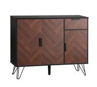 Cassettiera a buffet con cassetti, porte interne regolabili, robusta base in metallo, struttura in MDF, effetto legno, organizzazione per corridoio, spazio di archiviazione (nero + colore legno)