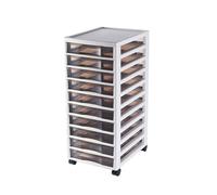 Cassettiera a torre a 10 strati in plastica trasparente con ruote, versatile carrello portaoggetti per casa, bagno, camera da letto, ufficio e aula, telaio grigio e bianco