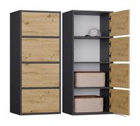CDF Credenza Alta con 4 Ante e Ripiani - Mobile Moderno per Soggiorno Camera da Letto Ingresso Corridoio Ufficio o Studio - Frontali Senza Maniglie Design - Alma Antracite Rovere Artisan