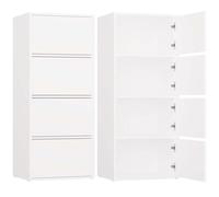 CDF Credenza Alta con 4 Ante e Ripiani - Mobile Moderno per Soggiorno Camera da Letto Ingresso Corridoio Ufficio o Studio - Frontali Senza Maniglie Design - Alma Bianco