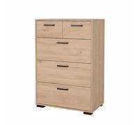 Cassettiera Alta 5 Cassetti Comò Mobile Contenitore Moderno Con Cassetti Scorrevoli A Sfera Per Camera Da Letto Ingresso Soggiorno 70.2 × 39.8 × 82.7 Cm Rovere