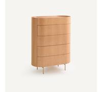 Cassettiera alta, 5 cassetti, in rovere massiccio e impiallacciato, ASLEN Beige TU