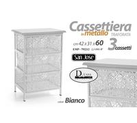 CASSETTIERA BIANCA TRAFORATA METALLO 3 CASSETTI COMODINO MODERNA 604231 CM