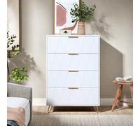 Cassettiera Camera da Letto, Settimino Cassettiera 4 Cassetti, Mobile Contenitore con Maniglie e Gambe Dorate per Soggiorno, Camera da Letto, Corridoio (Bianco - 4 Cassetti, 60 x 34 x 90 cm)