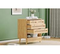 Cassettiera classica con 3 cassetti, con ripiano in rattan, con coperchio a flip-top inferiore, con manico in metallo dorato e gambe in legno, spazio per il soggiorno e la camera da letto, truciolato