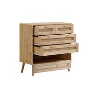 Cassettiera classica con 3 cassetti, con ripiano in rattan, con coperchio a flip-top inferiore, manico in metallo dorato e gambe in legno, spazio per il soggiorno e la camera da letto, pannelli