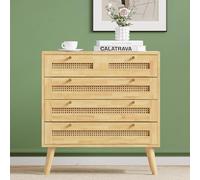Cassettiera classica con 3 cassetti, con ripiano in rattan, con coperchio a flip-top inferiore, manico in metallo dorato e gambe in legno, spazio per il soggiorno e la camera da letto, pannelli
