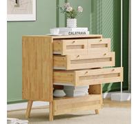 Cassettiera classica con 3 cassetti, con ripiano in rattan, con coperchio a flip-top inferiore, manico in metallo dorato e gambe in legno, spazio per il soggiorno e la camera da letto, pannelli