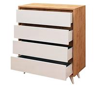 Cassettiera colore quercia bianca con tavola agglomerata al 100% respinta in melamina.