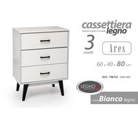 Cassettiera COMODINO 3 Cassetti SETTIMINO Moderno Legno BIANCO TCC h806040cm